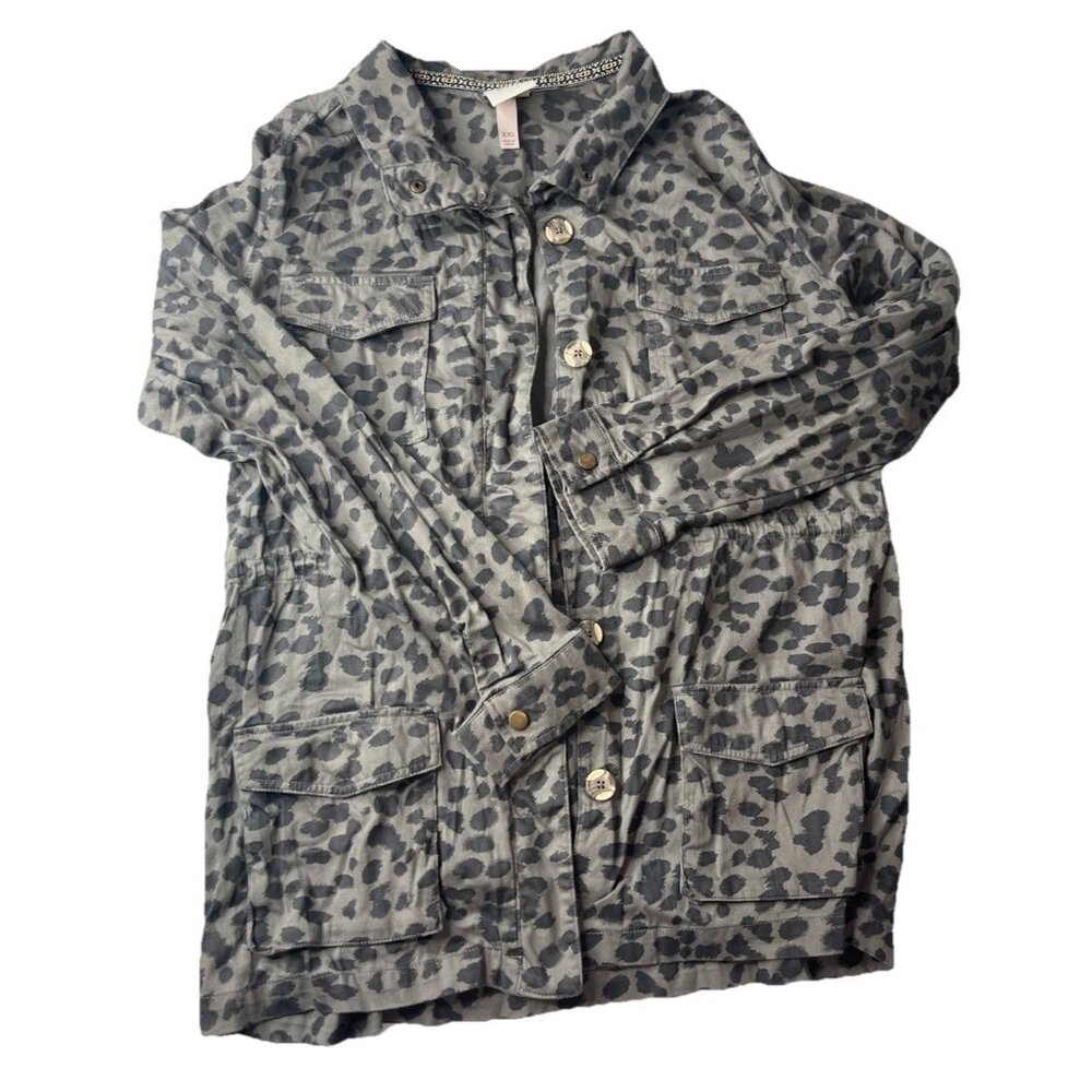 Knox Rose Women’s Button Up Charcoal Cheetah Print 4-Pocket Jacket‎ Size XXL